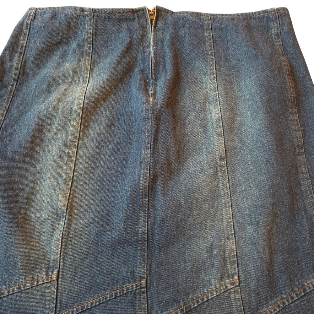 Y2K Studded Denim 12 Midi Skirt A-Line Panel Detail Distressed Street Edge Rock‎ - Picture 8 of 9